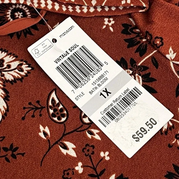 Style & Co Women's Lace Up Tie Front Long Sleeve Floral Blouse Plus 1X NWT - Picture 13 of 14